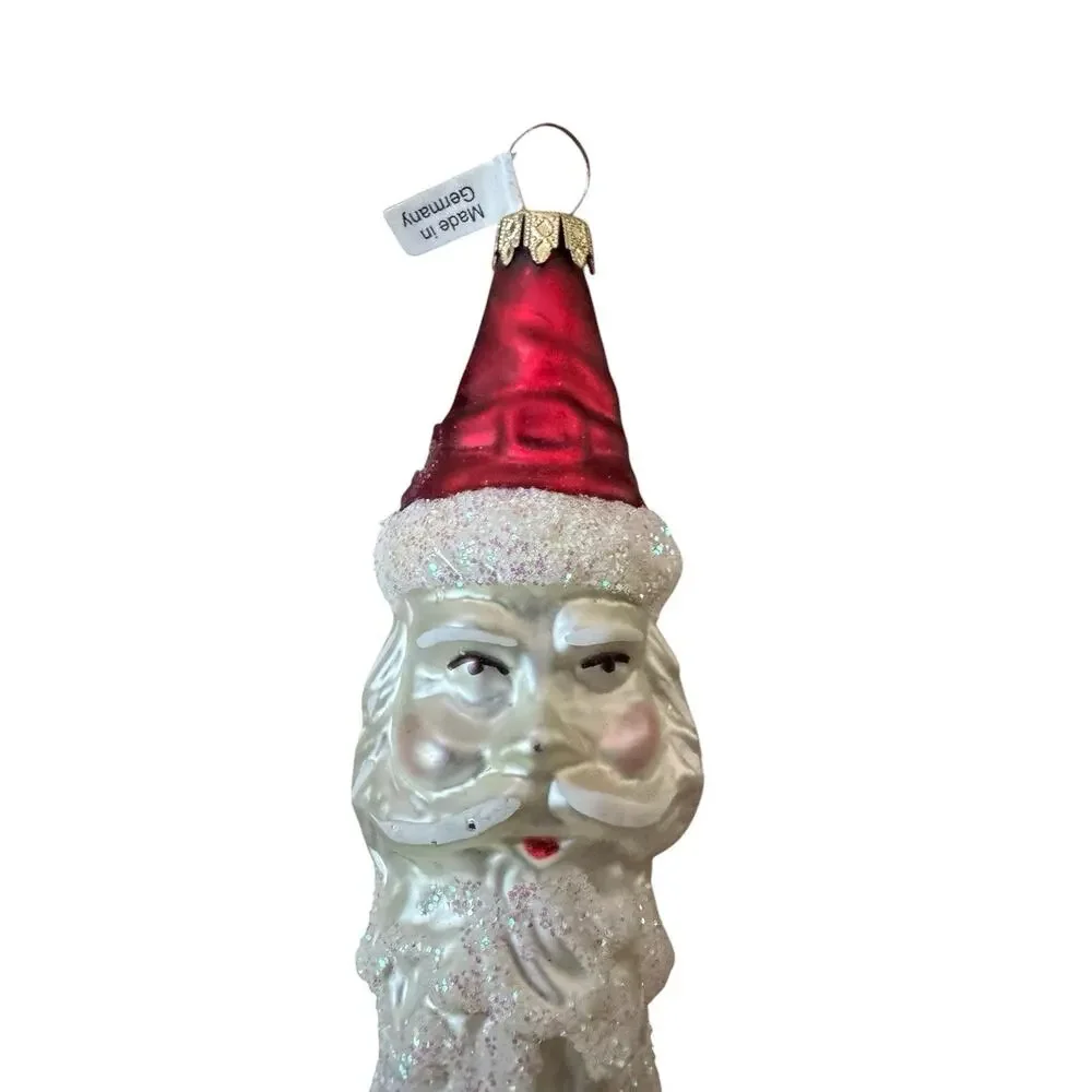 Vintage West Germany Santa Icicle Glass Christmas Holiday Ornament‎ Glitter READ